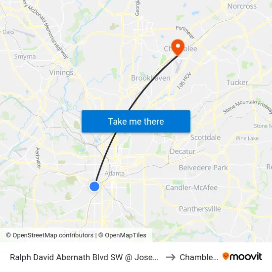Ralph David Abernath Blvd SW @ Joseph E Lowery Blvd to Chamblee, GA map