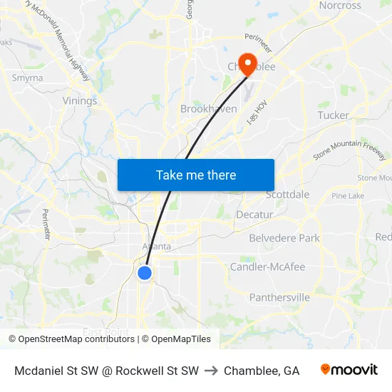 Mcdaniel St SW @ Rockwell St SW to Chamblee, GA map
