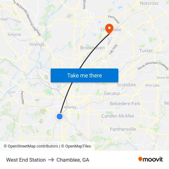 West End Station to Chamblee, GA map