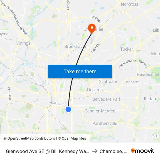 Glenwood Ave SE @ Bill Kennedy Way SE to Chamblee, GA map