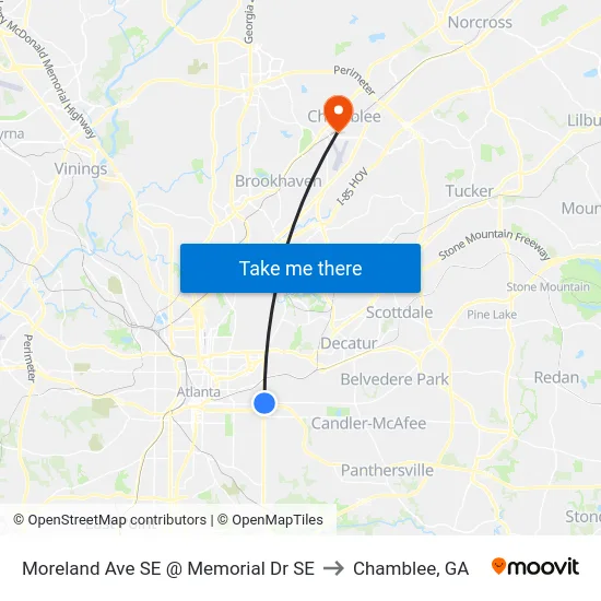 Moreland Ave SE @ Memorial Dr SE to Chamblee, GA map