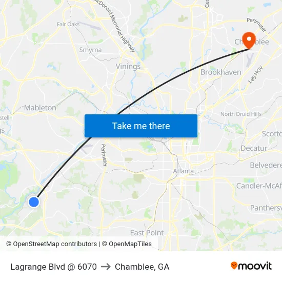Lagrange Blvd @ 6070 to Chamblee, GA map
