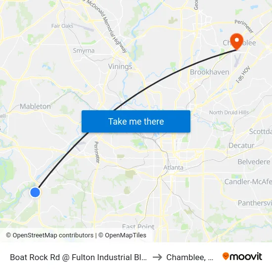 Boat Rock Rd @ Fulton Industrial Blvd to Chamblee, GA map