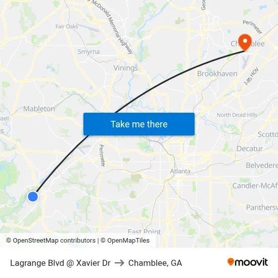 Lagrange Blvd @ Xavier Dr to Chamblee, GA map