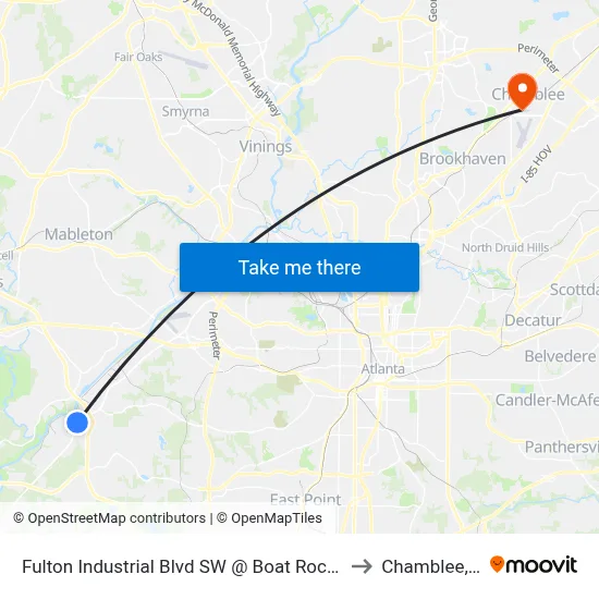 Fulton Industrial Blvd SW @ Boat Rock Rd SW to Chamblee, GA map