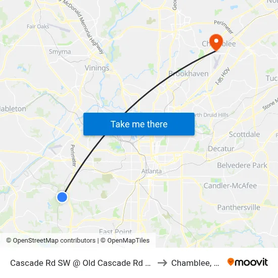 Cascade Rd SW @ Old Cascade Rd SW to Chamblee, GA map