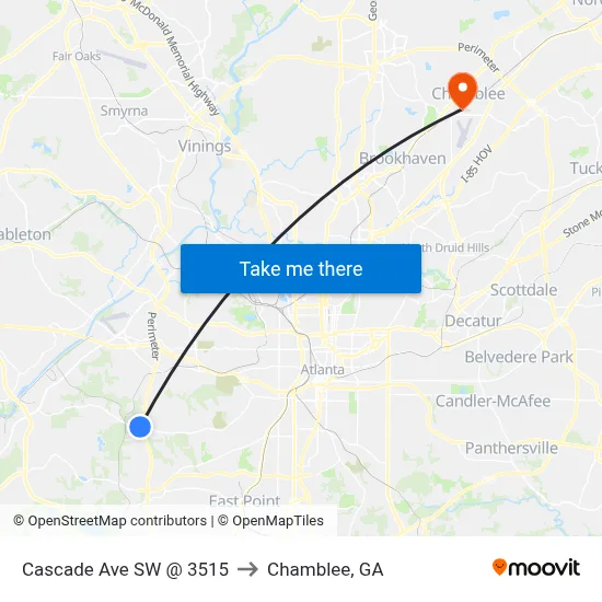 Cascade Ave SW @ 3515 to Chamblee, GA map