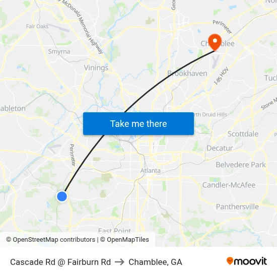 Cascade Rd @ Fairburn Rd to Chamblee, GA map