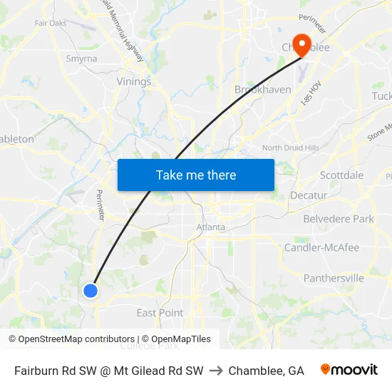 Fairburn Rd SW @ Mt Gilead Rd SW to Chamblee, GA map