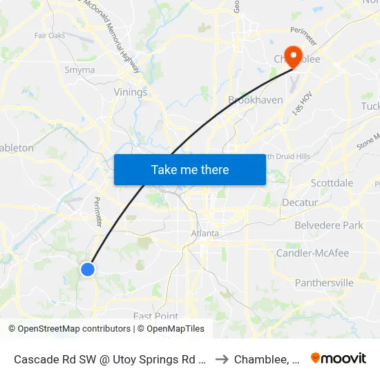 Cascade Rd SW @ Utoy Springs Rd SW to Chamblee, GA map