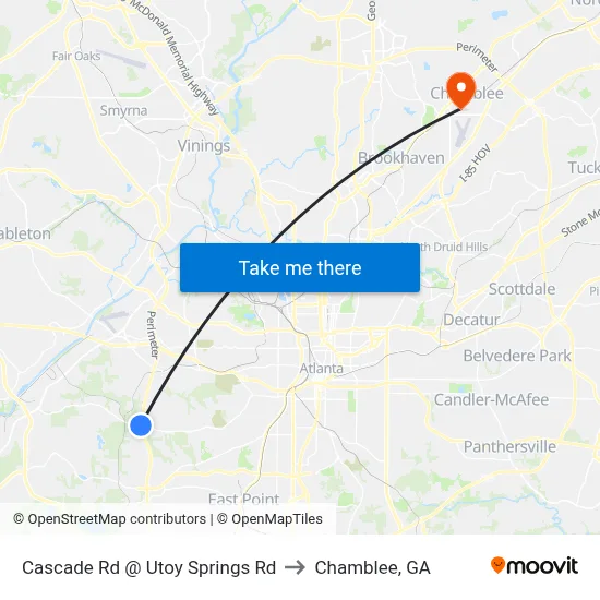 Cascade Rd @ Utoy Springs Rd to Chamblee, GA map