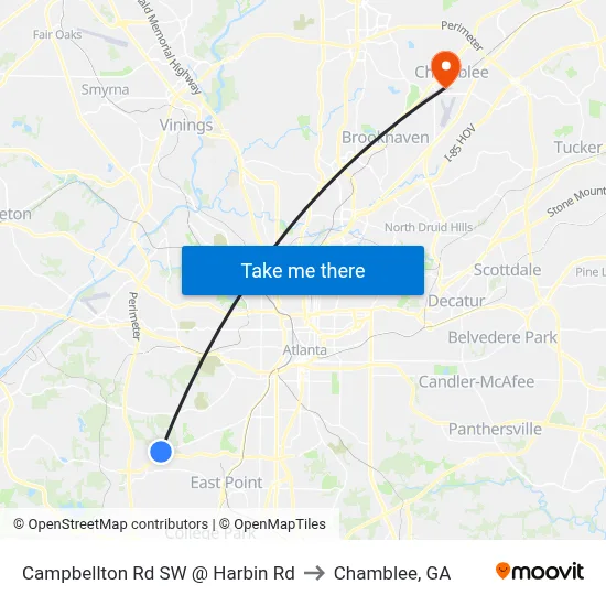 Campbellton Rd SW @ Harbin Rd to Chamblee, GA map