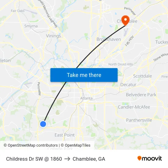 Childress Dr SW @ 1860 to Chamblee, GA map