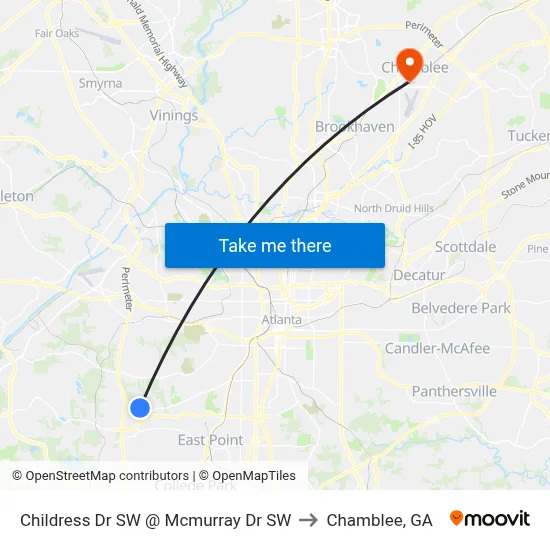 Childress Dr SW @ Mcmurray Dr SW to Chamblee, GA map