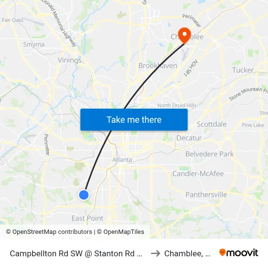 Campbellton Rd SW @ Stanton Rd SW to Chamblee, GA map