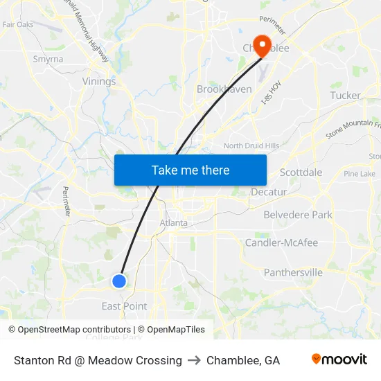 Stanton Rd @ Meadow Crossing to Chamblee, GA map