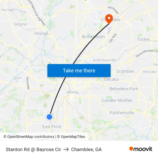 Stanton Rd @ Bayrose Cir to Chamblee, GA map
