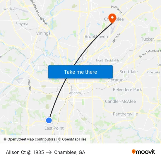 Alison Ct @ 1935 to Chamblee, GA map