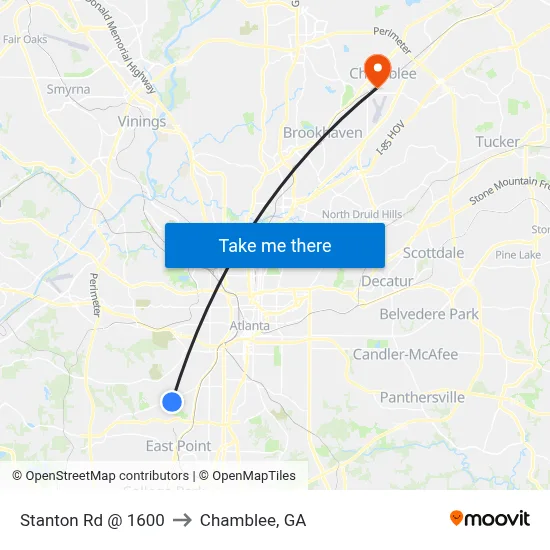 Stanton Rd @ 1600 to Chamblee, GA map