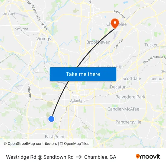 Westridge Rd @ Sandtown Rd to Chamblee, GA map