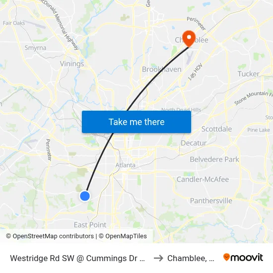 Westridge Rd SW @ Cummings Dr SW to Chamblee, GA map