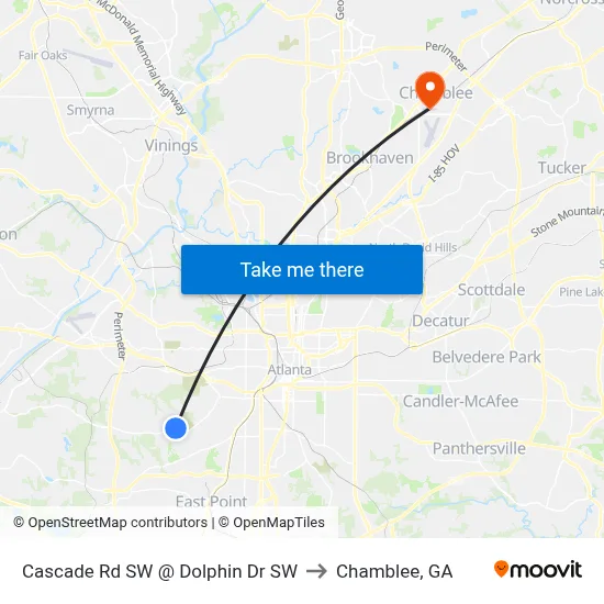 Cascade Rd SW @ Dolphin Dr SW to Chamblee, GA map