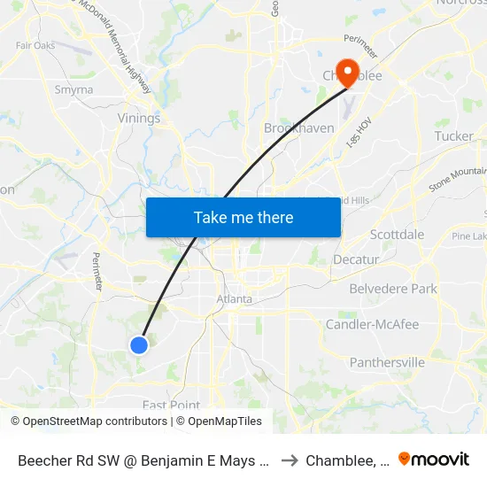 Beecher Rd SW @ Benjamin E Mays Dr SW to Chamblee, GA map