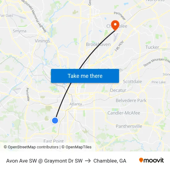 Avon Ave SW @ Graymont Dr SW to Chamblee, GA map