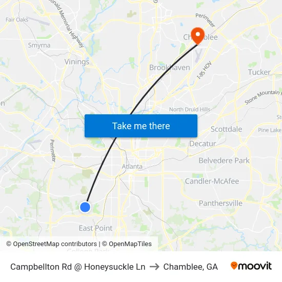 Campbellton Rd @ Honeysuckle Ln to Chamblee, GA map