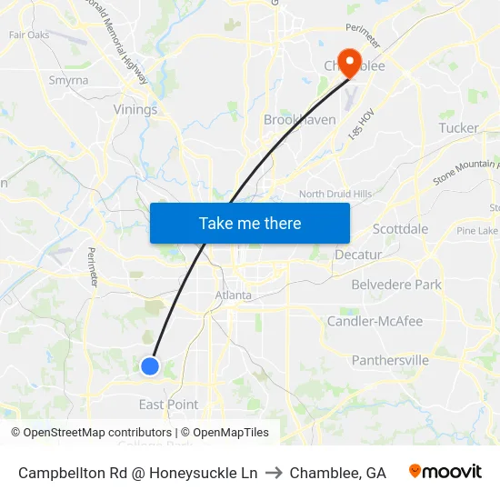 Campbellton Rd @ Honeysuckle Ln to Chamblee, GA map
