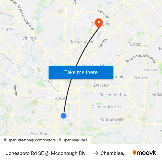 Jonesboro Rd SE @ Mcdonough Blvd SE to Chamblee, GA map