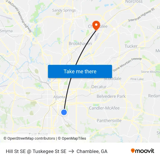 Hill St SE @ Tuskegee St SE to Chamblee, GA map