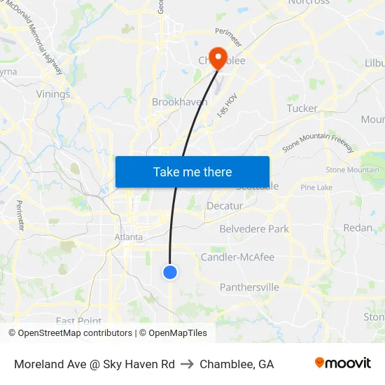 Moreland Ave @ Sky Haven Rd to Chamblee, GA map
