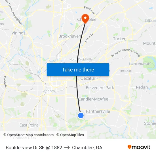 Boulderview Dr SE @ 1882 to Chamblee, GA map