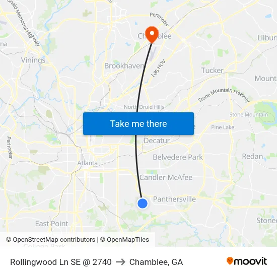 Rollingwood Ln SE @ 2740 to Chamblee, GA map