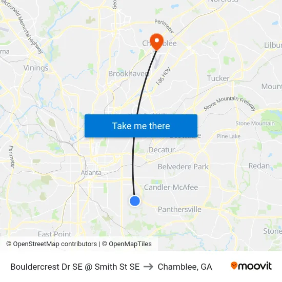 Bouldercrest Dr SE @ Smith St SE to Chamblee, GA map