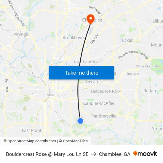 Bouldercrest Rdse @ Mary Lou Ln SE to Chamblee, GA map