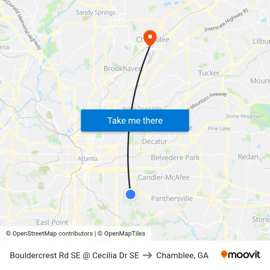 Bouldercrest Rd SE @ Cecilia Dr SE to Chamblee, GA map