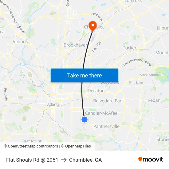 Flat Shoals Rd @ 2051 to Chamblee, GA map