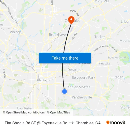 Flat Shoals Rd SE @ Fayetteville Rd to Chamblee, GA map