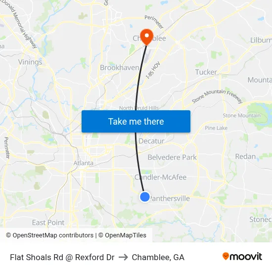 Flat Shoals Rd @ Rexford Dr to Chamblee, GA map
