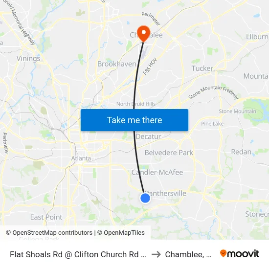 Flat Shoals Rd @ Clifton Church Rd SE to Chamblee, GA map