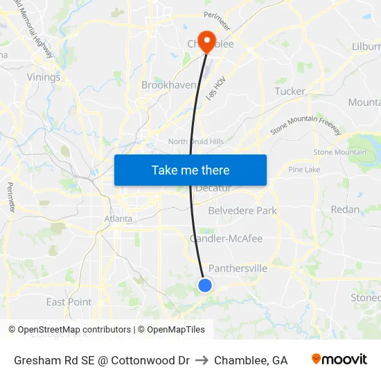 Gresham Rd SE @ Cottonwood Dr to Chamblee, GA map