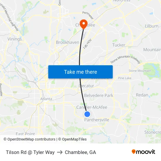 Tilson Rd @ Tyler Way to Chamblee, GA map