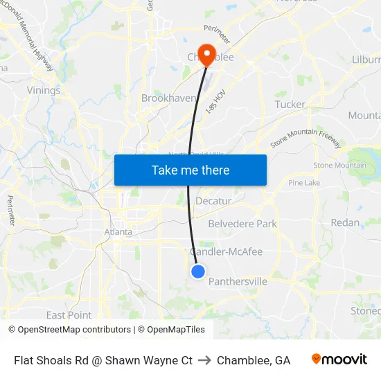 Flat Shoals Rd @ Shawn Wayne Ct to Chamblee, GA map