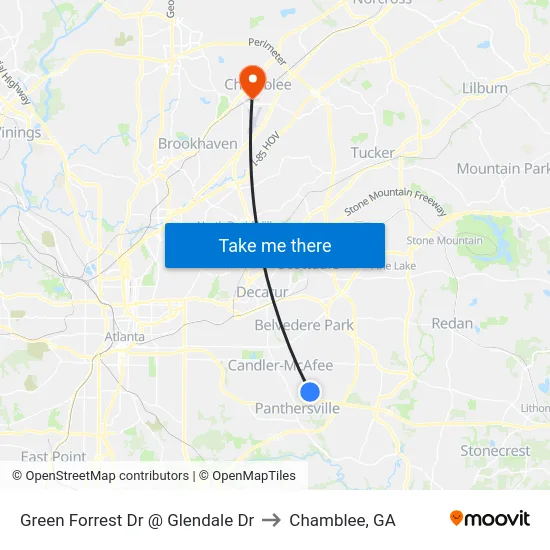 Green Forrest Dr @ Glendale Dr to Chamblee, GA map