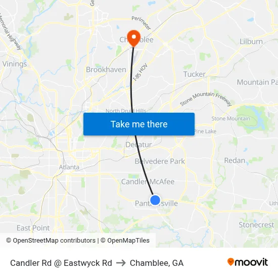 Candler Rd @ Eastwyck Rd to Chamblee, GA map