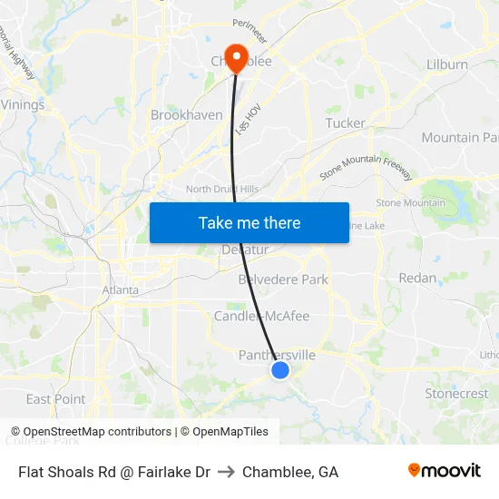Flat Shoals Rd @ Fairlake Dr to Chamblee, GA map