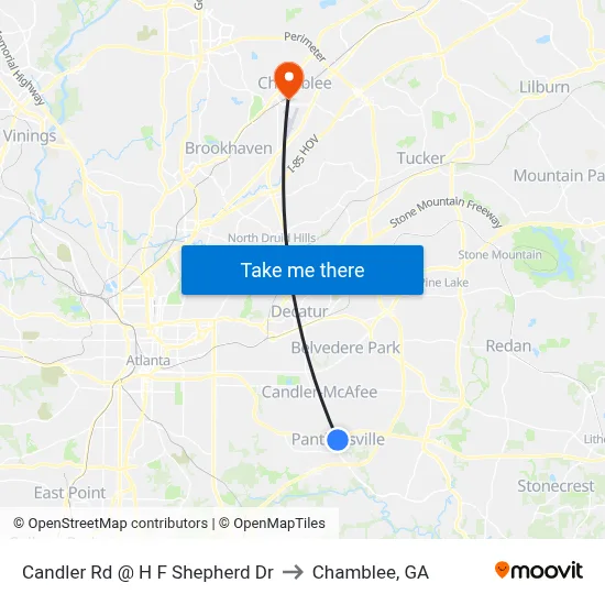 Candler Rd @ H F Shepherd Dr to Chamblee, GA map