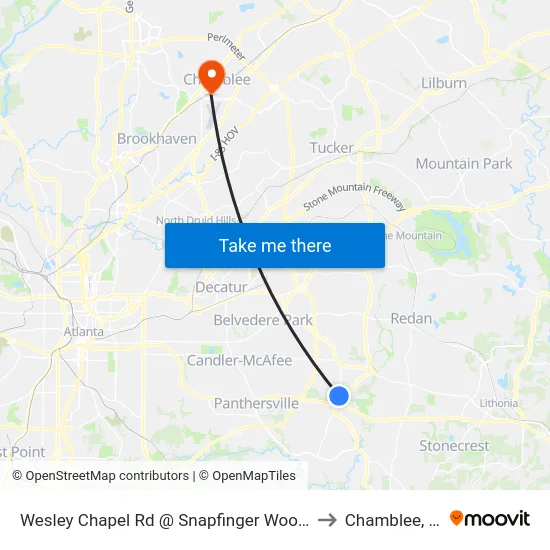 Wesley Chapel Rd @ Snapfinger Woods Dr to Chamblee, GA map